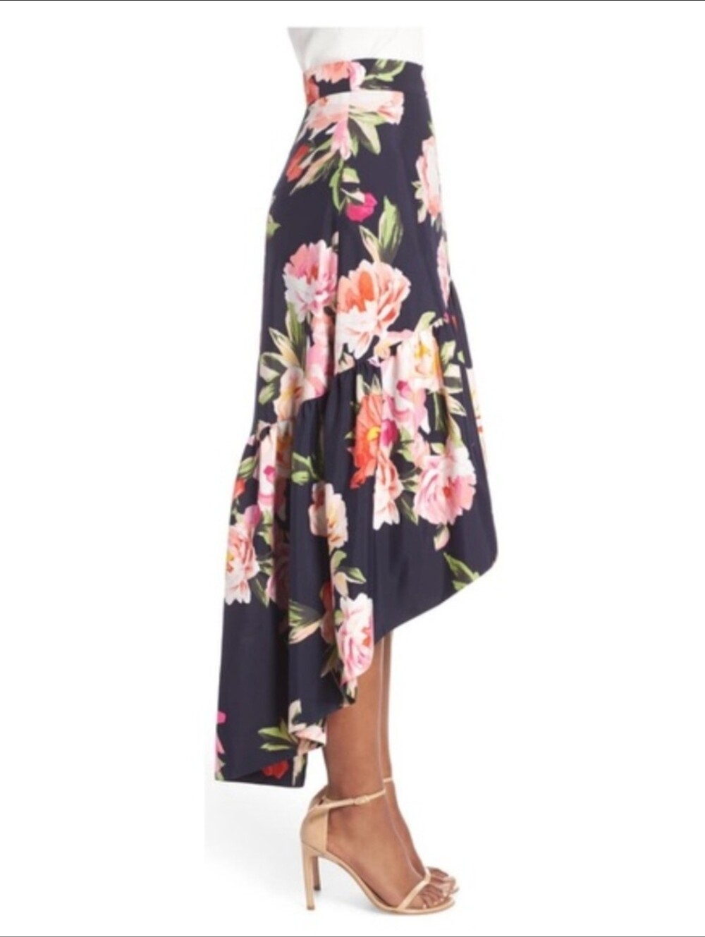 Eliza J Navy High-Low Skirt with Pink Floral Size 4